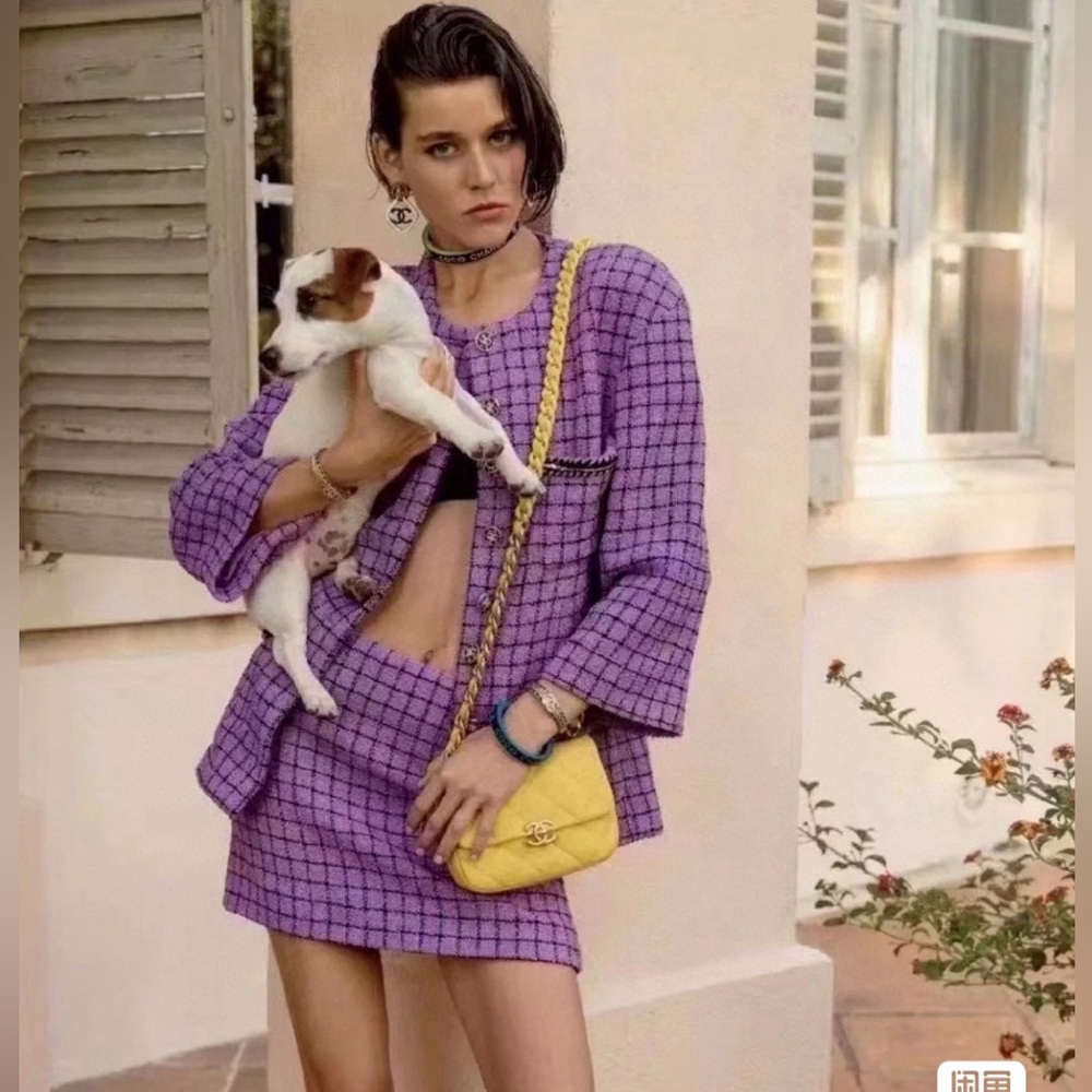 Authentic CHANEL Vibrant Purple Tweed Jacket set